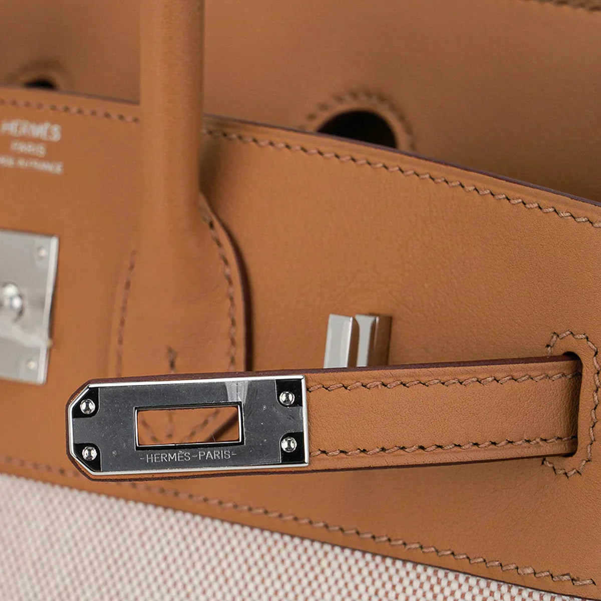 Limited Edition Birkin 25 Bag in Biscuit Swift Leather & Ecru Toile H with Palladium Hardware