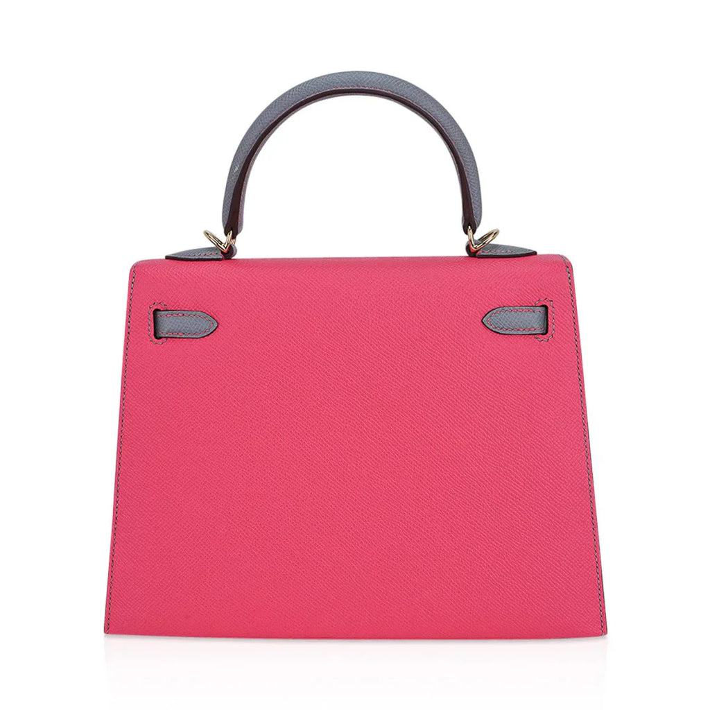 Kelly Sellier 25 HSS Bag Rose Azalee/Gris Mouette Leather Permabrass