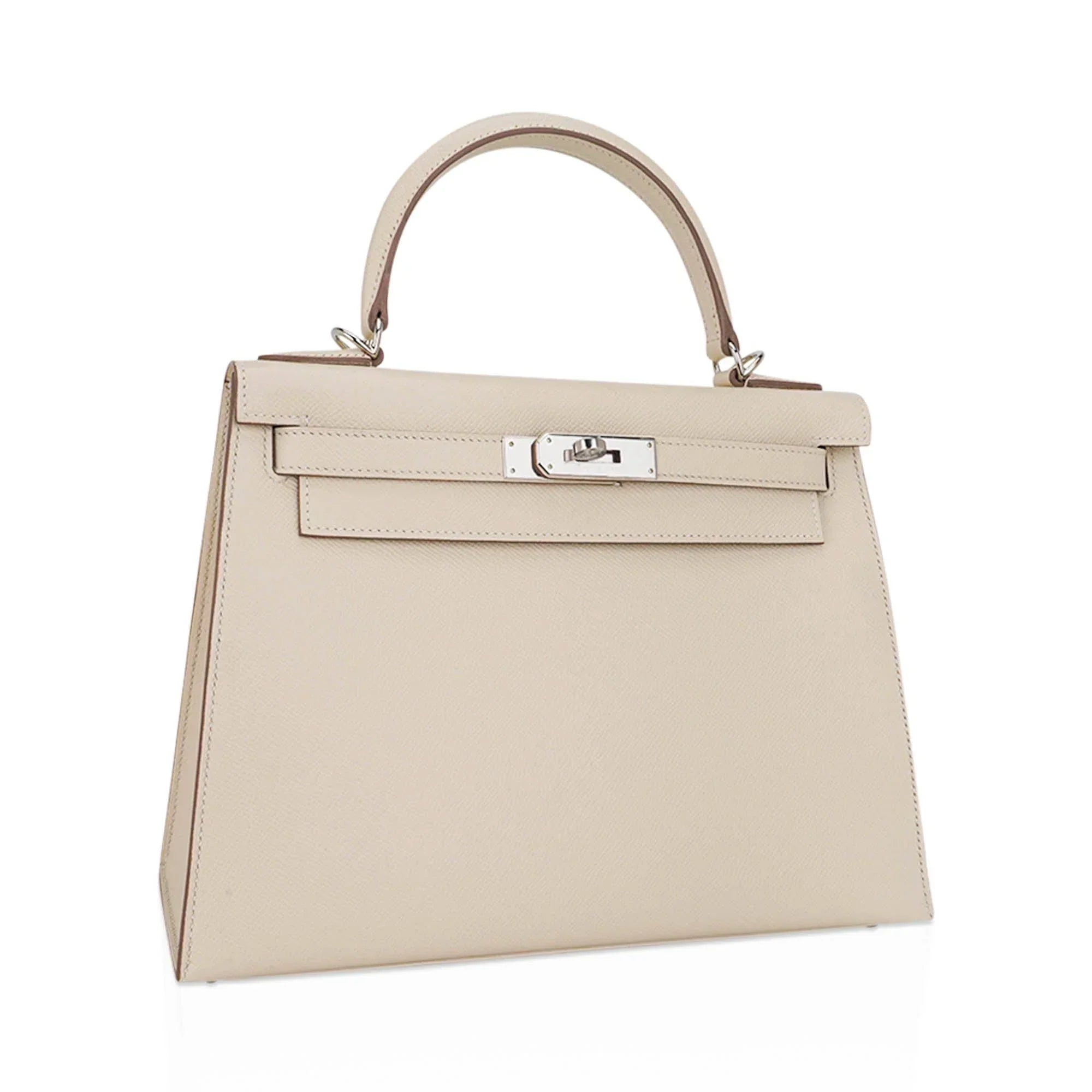 Kelly 28 Bag Sellier Craie Epsom Leather with Palladium Hardware