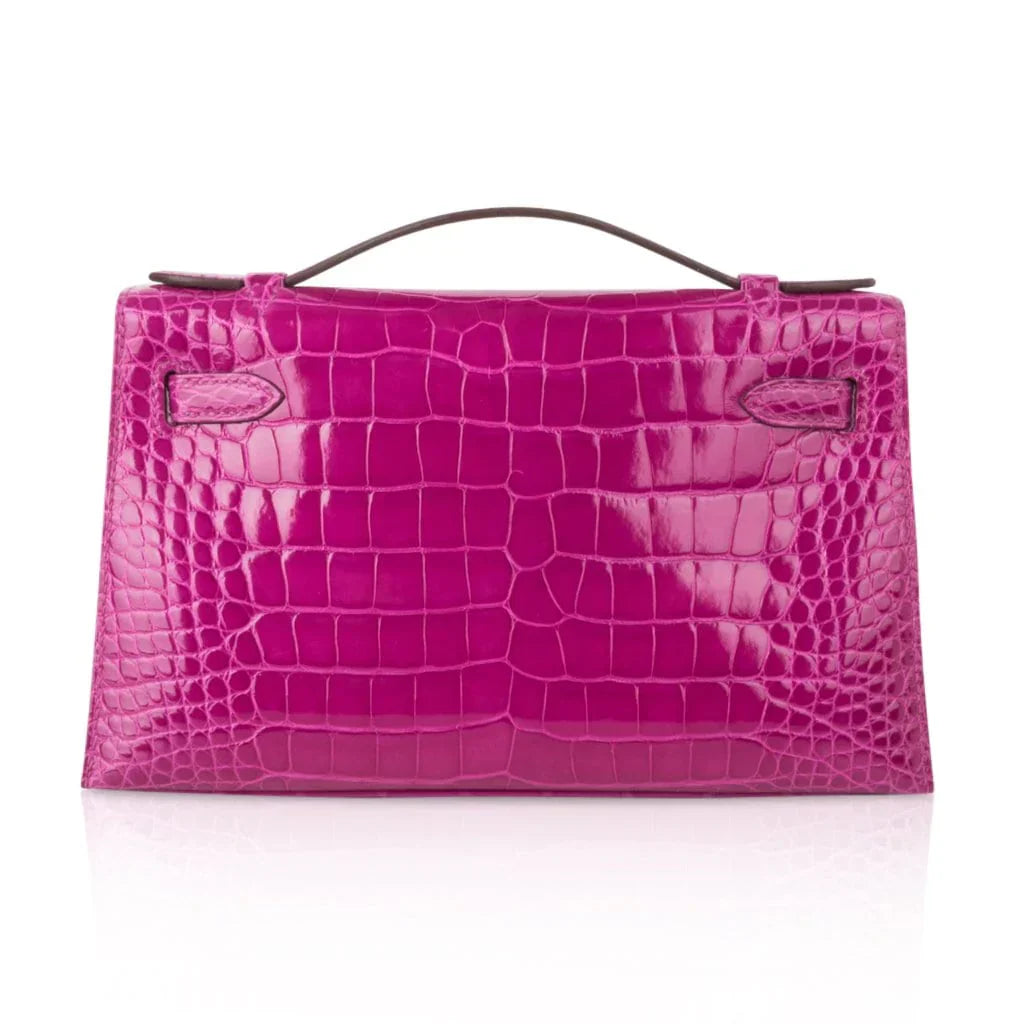 Kelly Pochette Clutch Bag Rose Scheherazade Pink Alligator Gold Hardware