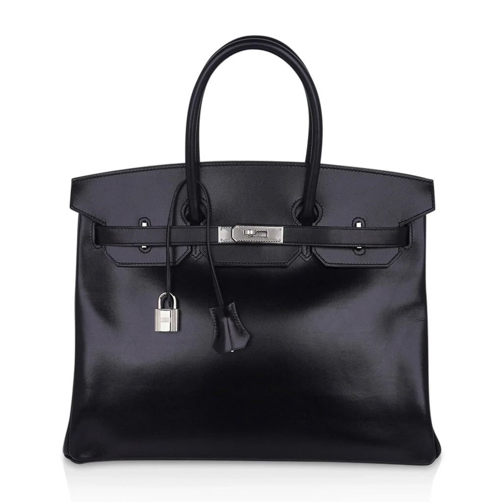 Birkin 35 Bag Black Box Palladium Guilloche Hardware