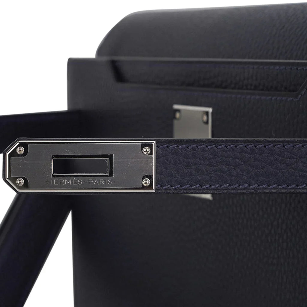 Kelly Depeches 25 Pouch Blue Ocean Galop D’Vache Leather with Palladium Hardware