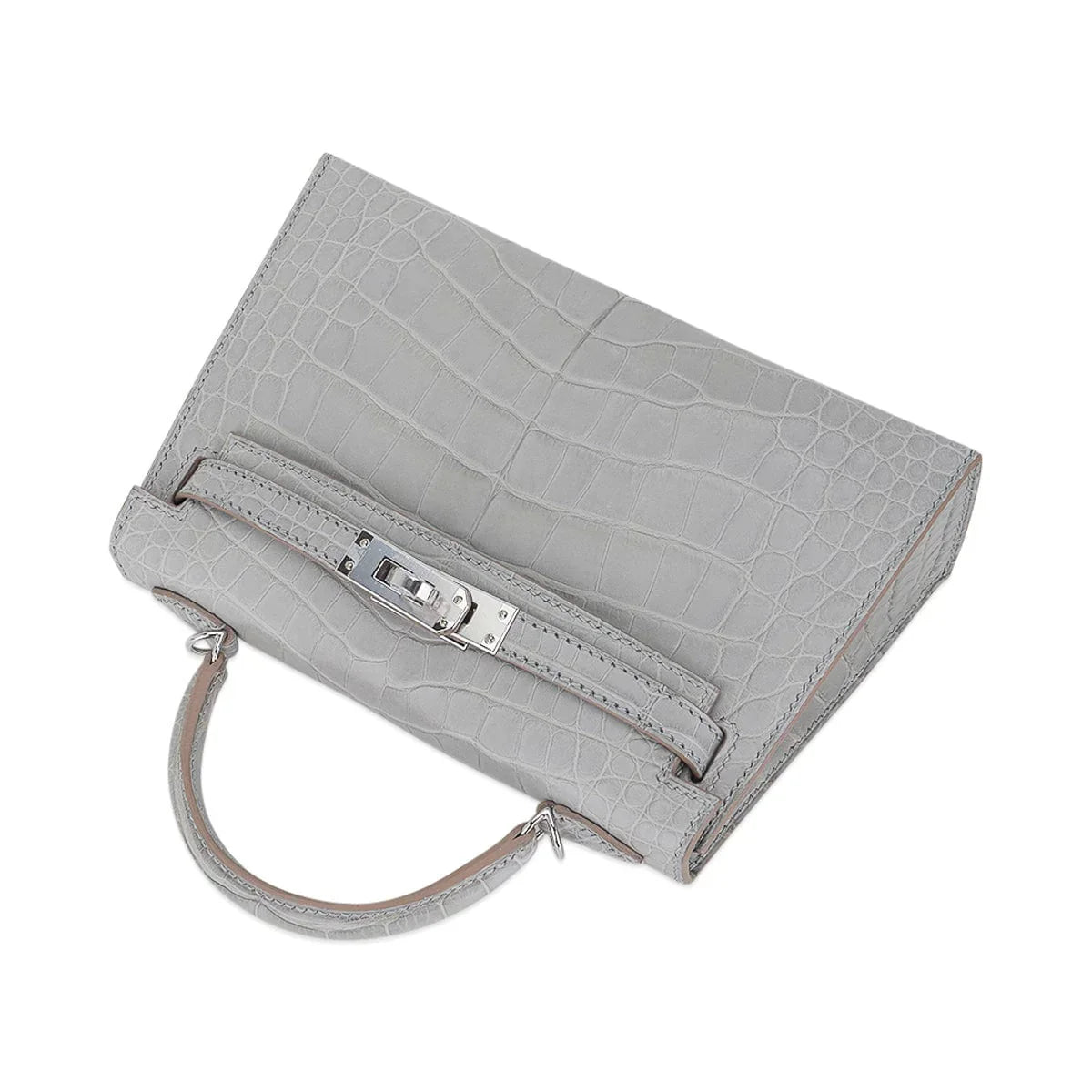 Limited Edition Mini Kelly 20 Sellier Matte Gris Perle Alligator Bag Palladium Hardware