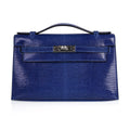 Kelly Pochette Bag Blue Sapphire Lizard Clutch Palladium Hardware