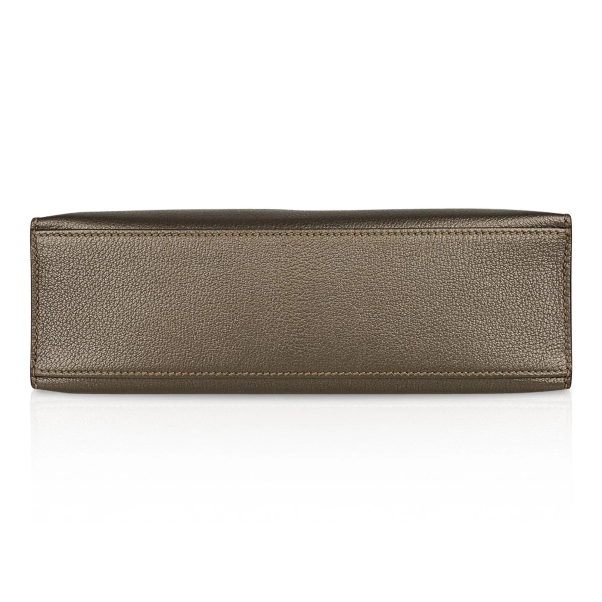 Kelly Pochette Metallic Bronze Clutch Bag Chevre Palladium