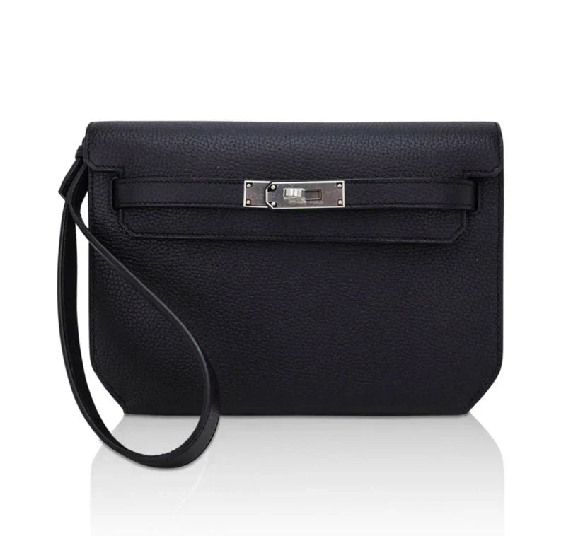 Kelly Depeches 25 Pouch Bag Blue Ocean Togo Leather with Palladium Hardware